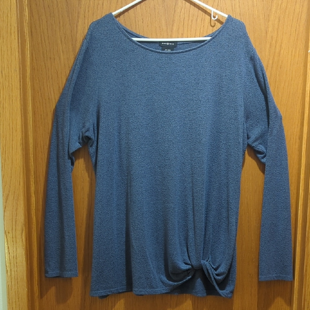 Blue Long Sleeve Blouse with Twist Detail